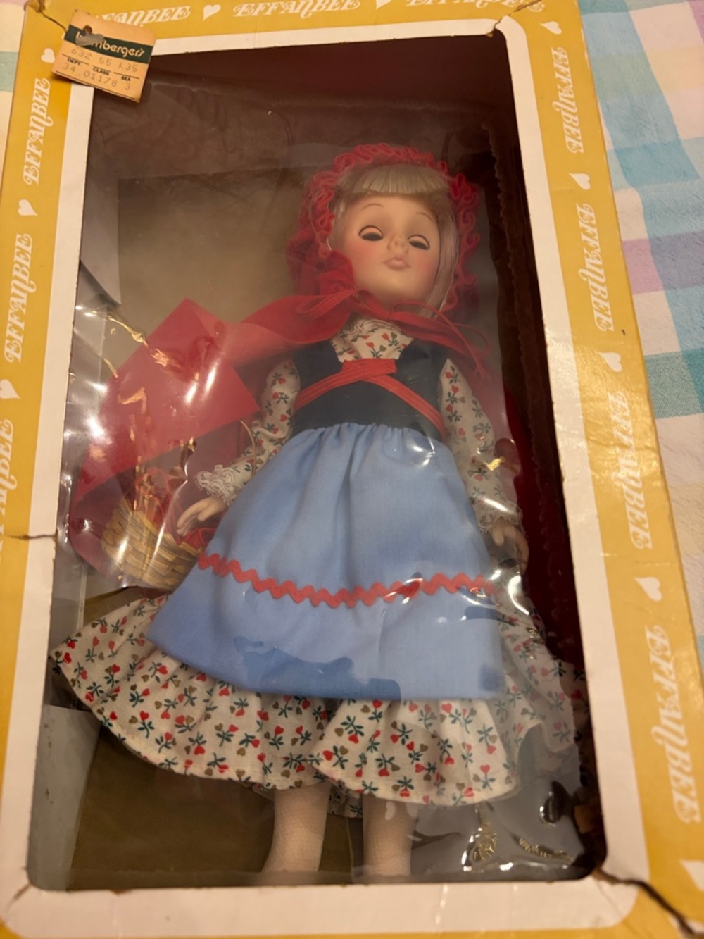 Effanbee Red-Accented Vintage-Style Girl Doll in Blue Dress in original box